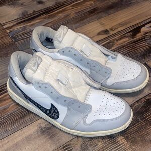 Nike Air Dior Women’s Low-Top Sneakers in White & Light Gray with Black Swoosh